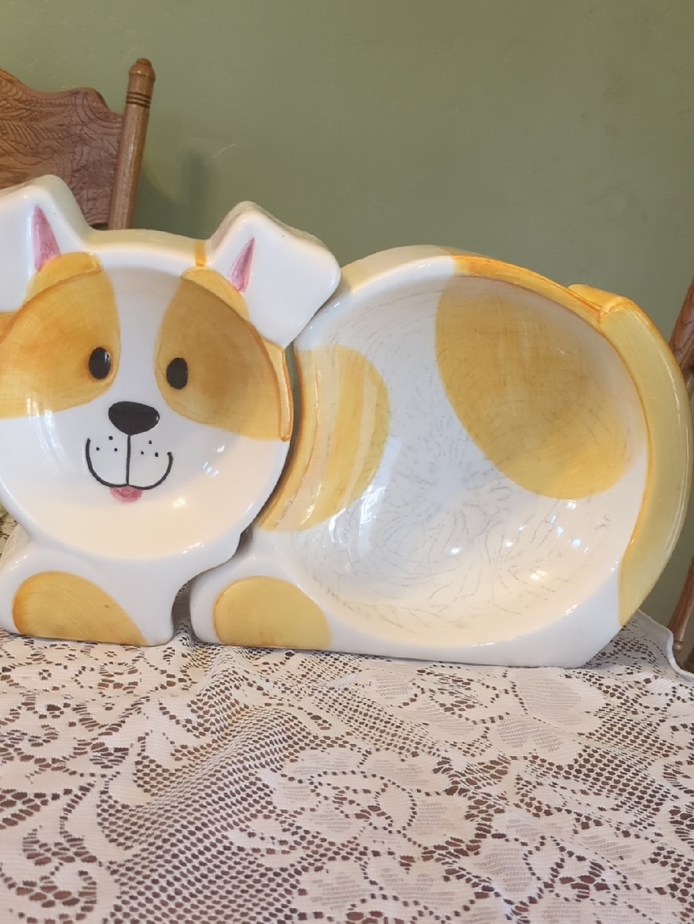 Ceramic Yellow Polka Dot Dog Serving Bowl - Home Accents